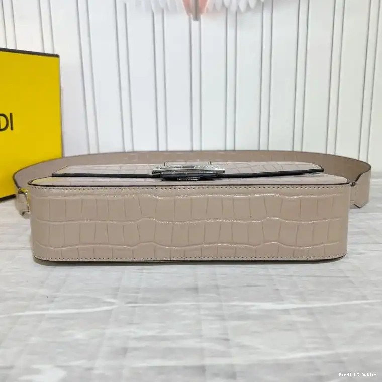 Cheap HOT Medium In Fendi Baguette Leather Tiffany Crocodile Bag Khaki 0404